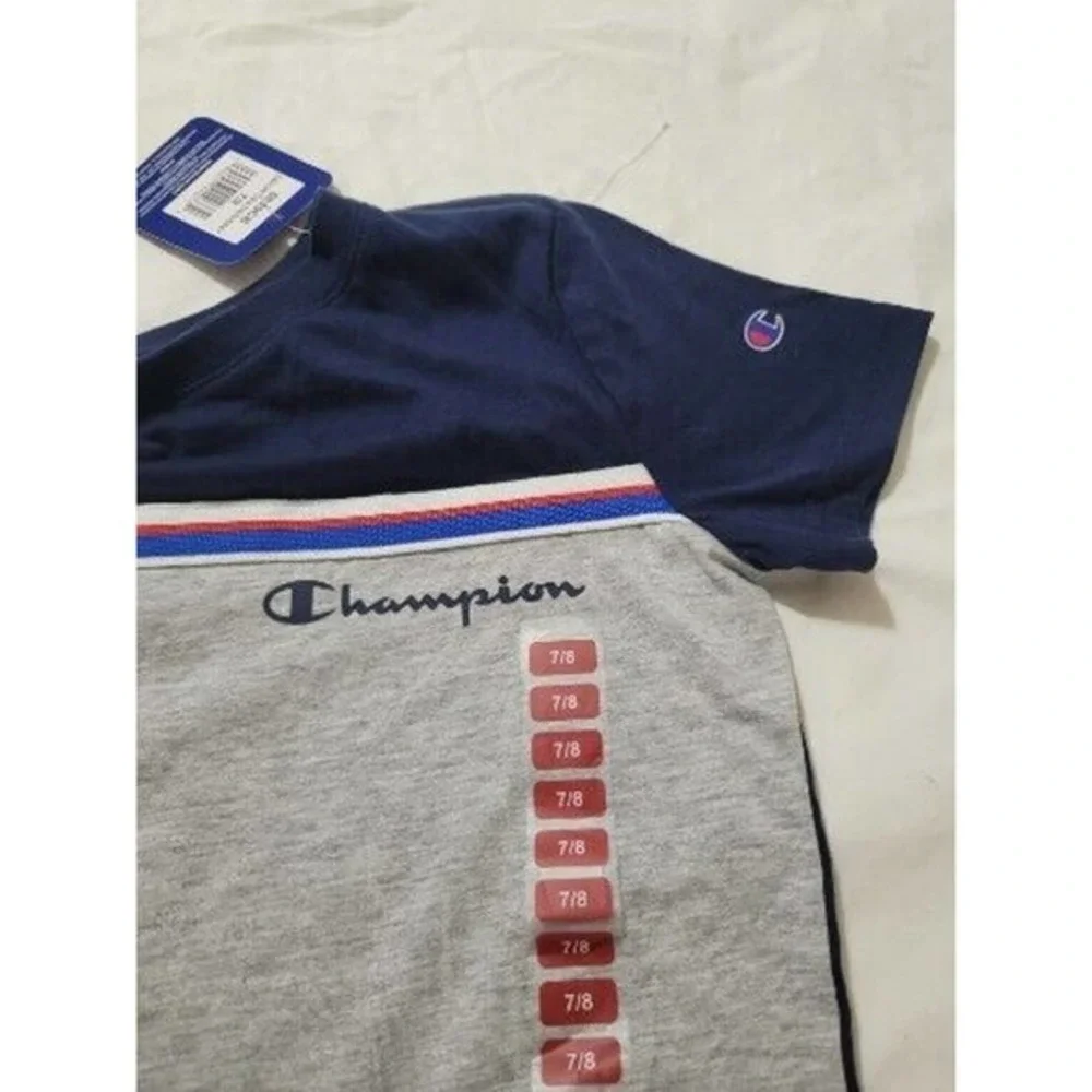Champion Boys Colorblock Tee Short Sleeve shirt Size 7/8, Gray,‎ Blue, NWT